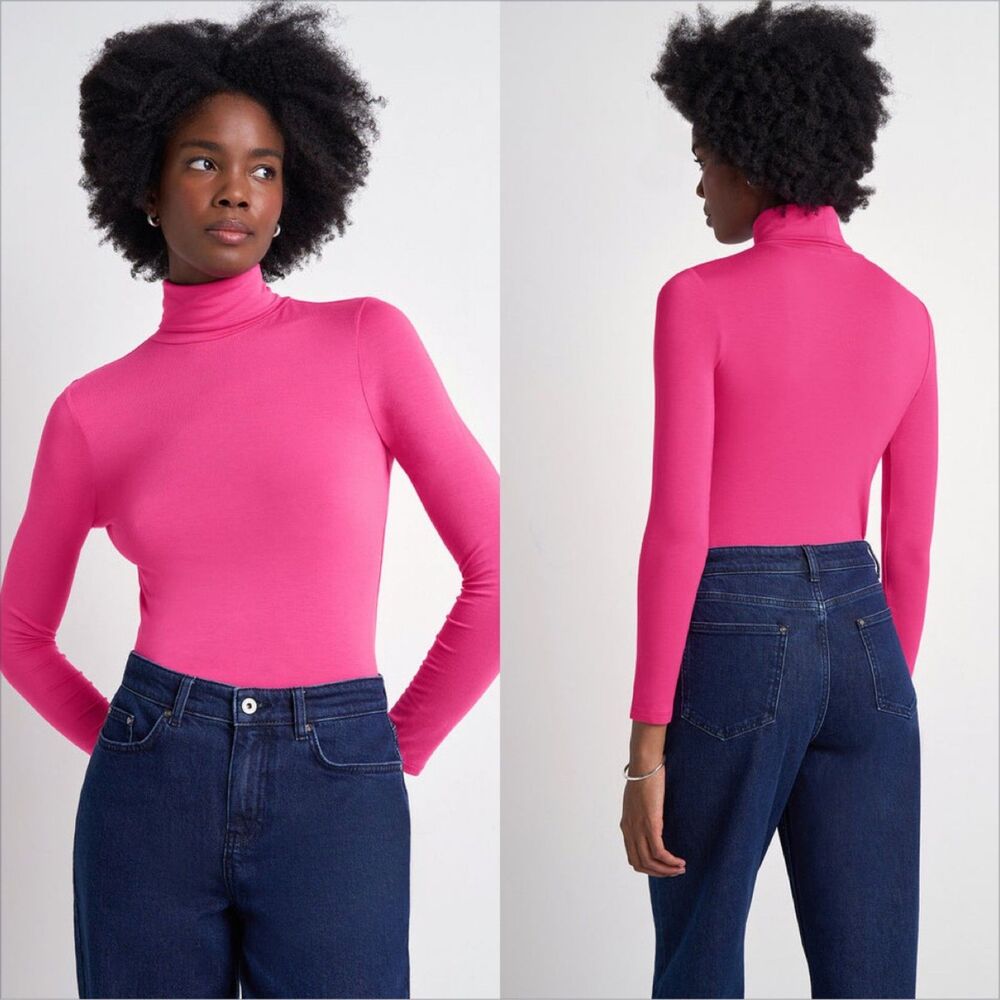 Kettlewell Silky Turtle Neck Size 12 LL Hot Pink Summer Winter Roll Neck